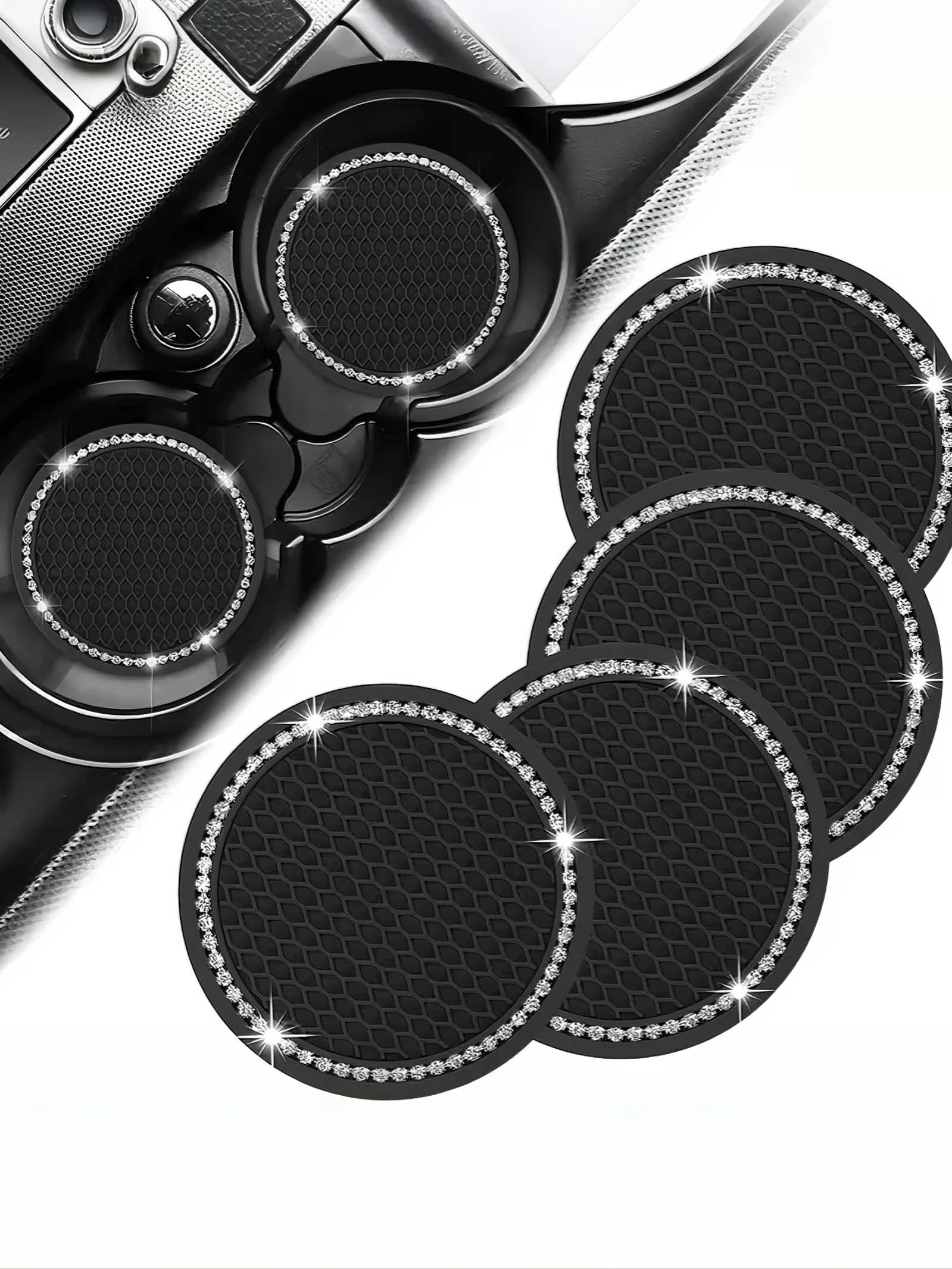 

4Pc universal non-slip cup holder pad, shiny crystal diamond car interior accessories чёрный