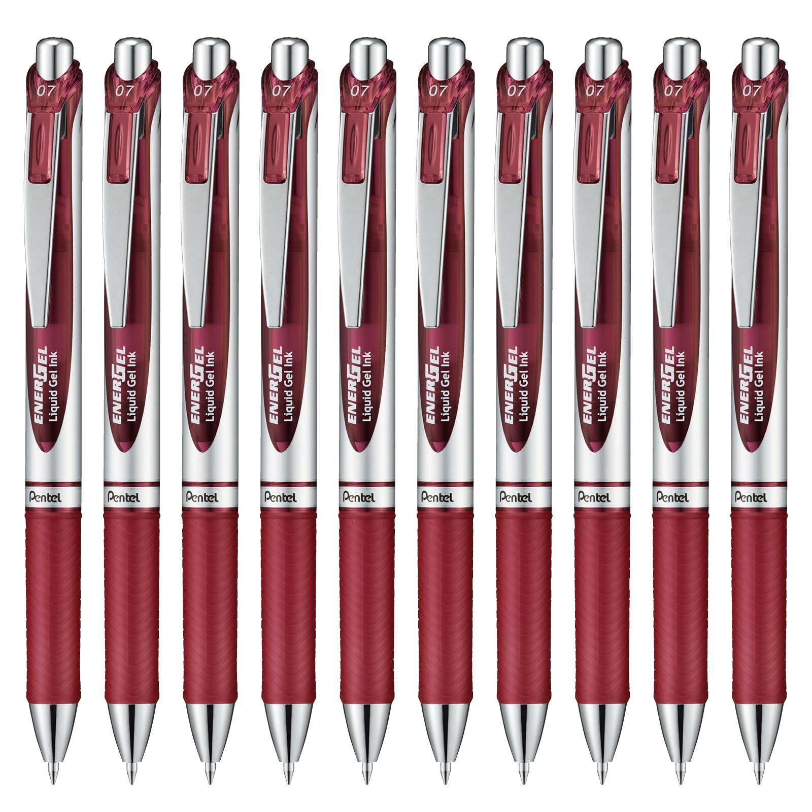 

Pentel Energel Gel Ink Ballpoint Knock Silver 10 Pens Pen, Type, 0.7mm, Barrel, BL77-BG, Burgundy,