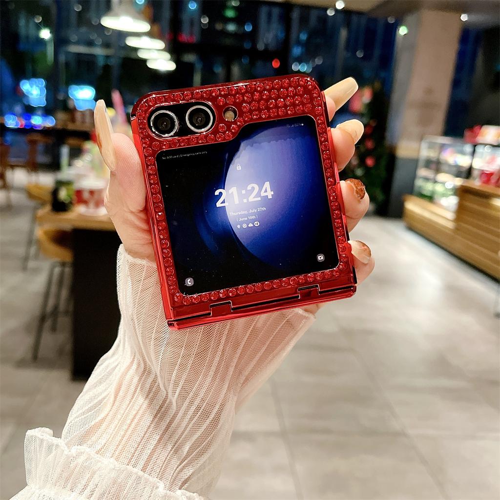 Lyx Bling Glitter Puder Elektroplätering Hård PC Gångjärnsskydd Mobilskal för Samsung Galaxy Z Flip 6 5 4 3 Skal