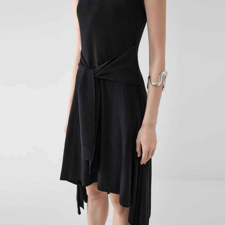 ELLE Irregular Half High Neck Casual Versatile A-Line Simple Wool Sleeveless Dress Women dresses EL52110