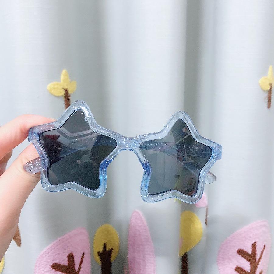 Cool frame, round, new style, transparent glitter, runway-ready, black sunglasses, for boys and girls, five-pointed star design, children's eyewear