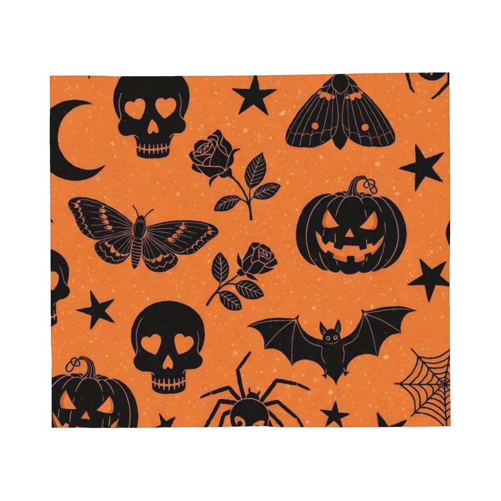 Halloween Blankets Orange Black Cats Pumpkins Bats Fuzzy Throw Blanket Airplane Travel Decoration Ultra-Soft Warm Bedspreads
