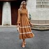 Elegante Vestido Largo para Mujer Cintura Alta Color Sólido Cuello O Manga Larga Otoño Invierno