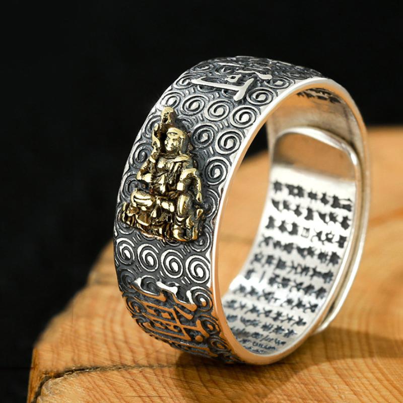 Inel Namo Amitabha, inel din sterlină, în relief, cu inimă retro, Sutra, Buddha, stil etnic, diverse serii, inele pentru bărbați, bijuterii