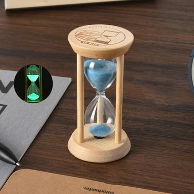 Bambusové fluorescenční přesýpací hodiny Kreativní průhledné sklo Svítící pískové hodiny Odolné 1/10 minuty Dekorativní pískové hodiny Kancelář
