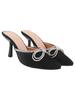 Shoetopia Women'S Black Elegant Ivory Satin Mule Heels With Crystal Bow  Pointed Toe Slip-On Dress Rhinestone For Party