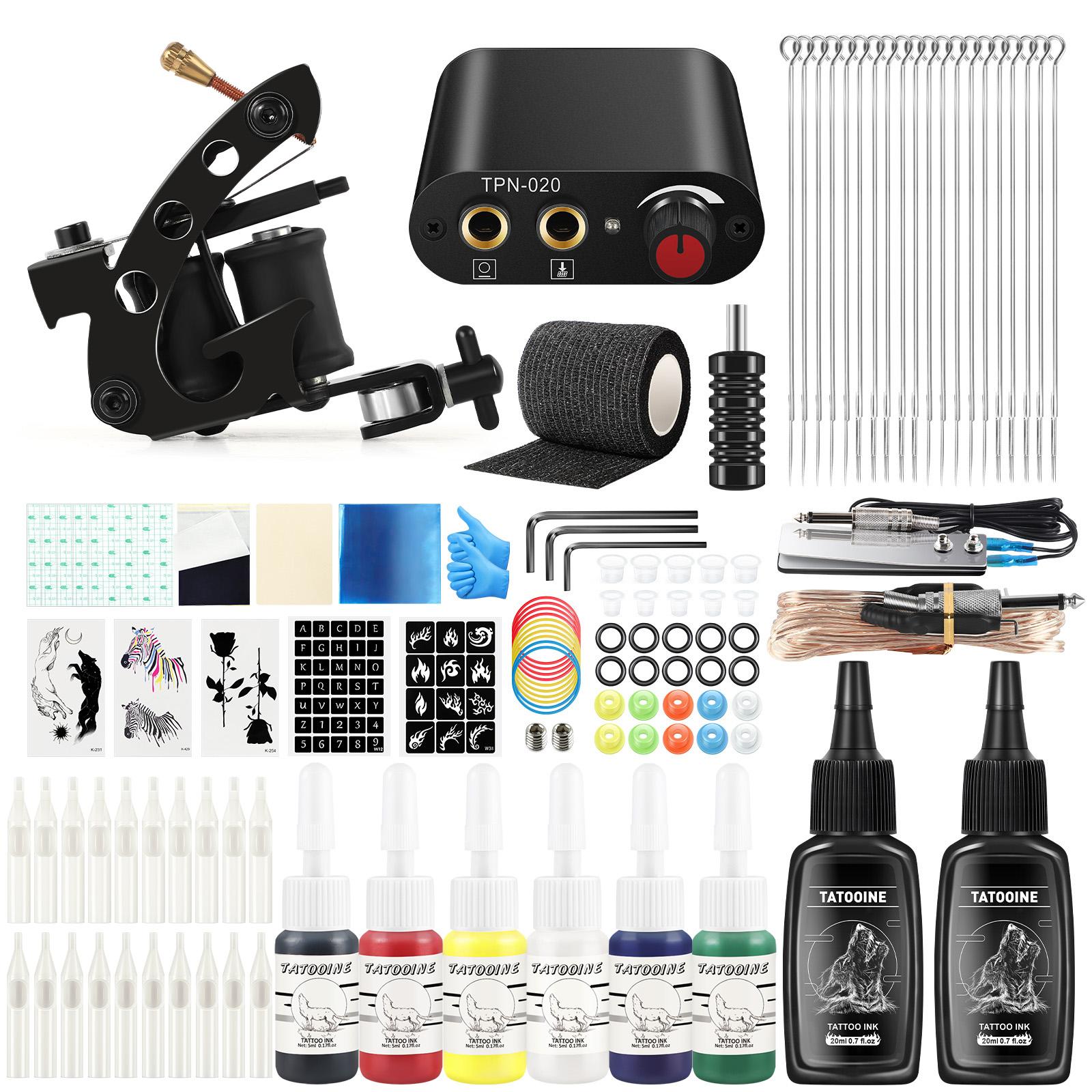 

Профессиональная машина для татуировки, 8 шт., чернила для татуировки, пигмент, перманентный макияж, краска для тела, насадки для татуировки, источник питания и наклейка для татуировки, набор шаблонов для татуировки