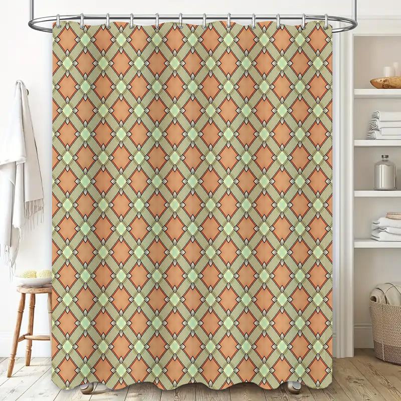 Retro Geometric Shower Curtain Peach Green Classic Bathroom Decor Waterproof Fabric Washable Home Decoration Printing Bath Mats