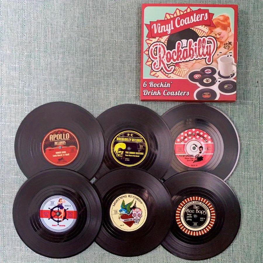 6PCS Rockin Drink Coaster Vintage CD Record Coaster, Table Mat, Coffee Mat, Vinyl CD Placemat Set Red