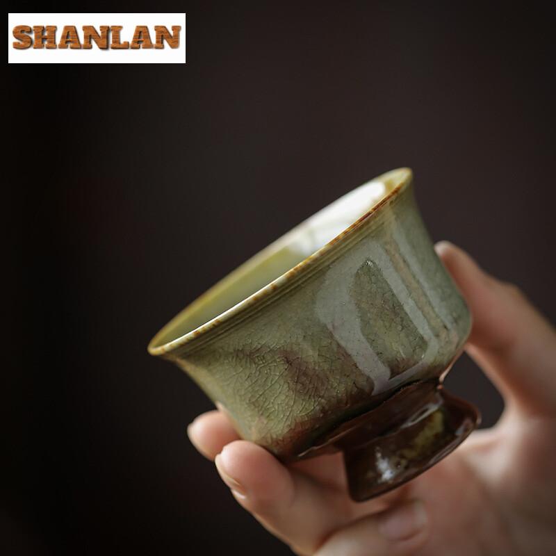 80ml Chinese Kiln Change High Foot Tea Cup Handmade Ice Cracks Galze Master Cup Opening Can Nourish Tea Bowl Jianzhan Drinkware