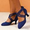 Women's Ballroom Latin Suede Dance Shoes Tango Waltz Closed Toe Party Dance Shoes Sandals With Heel