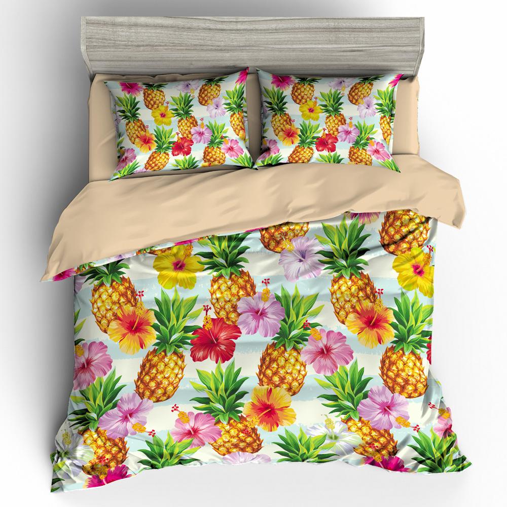 Pineapple Quilt Cover Pillowcase 2 or 3 Fruit Bedding Set Single Bed Double Bed Full Size Washable Zipper Bedding