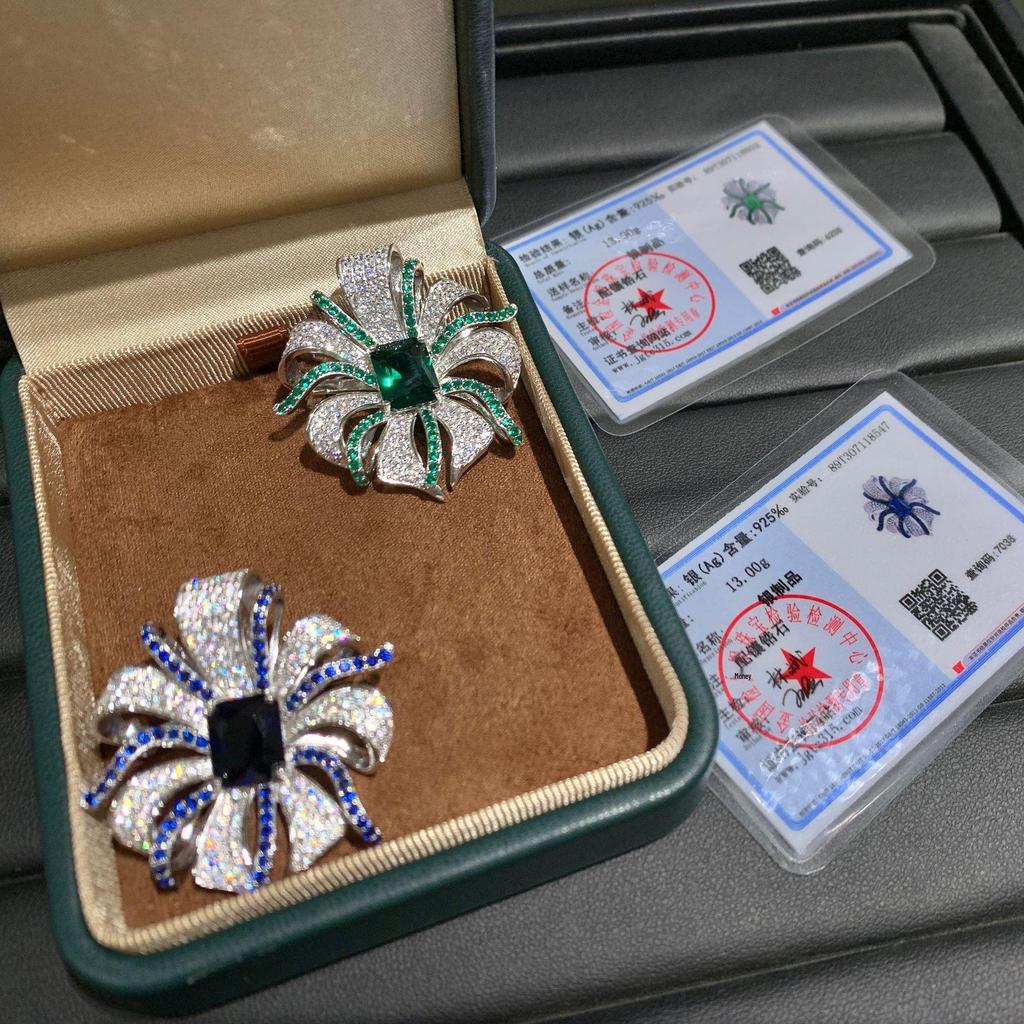 Royal Blue Bow S925 Sterling Silver Brooch & Pendant - Luxury Dual-Use Suit Accessory Corsage