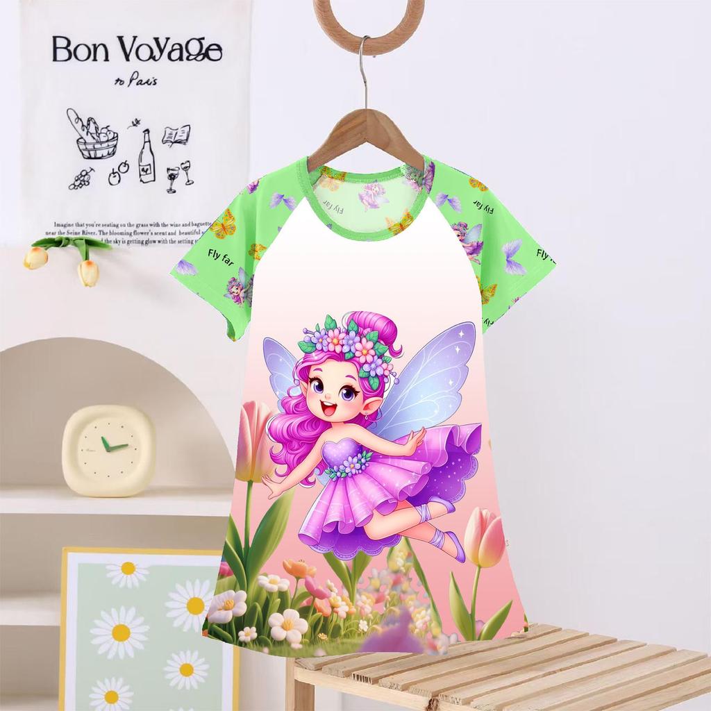 Kids' Summer Princess Pajama Dress - Cartoon Demon Slayer Theme