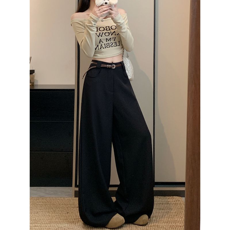 Kumikumi High-Grade Solid High Waist Suit Casual Pants Women Autumn Loose Slimming Drape Wide Leg Pants Trousers