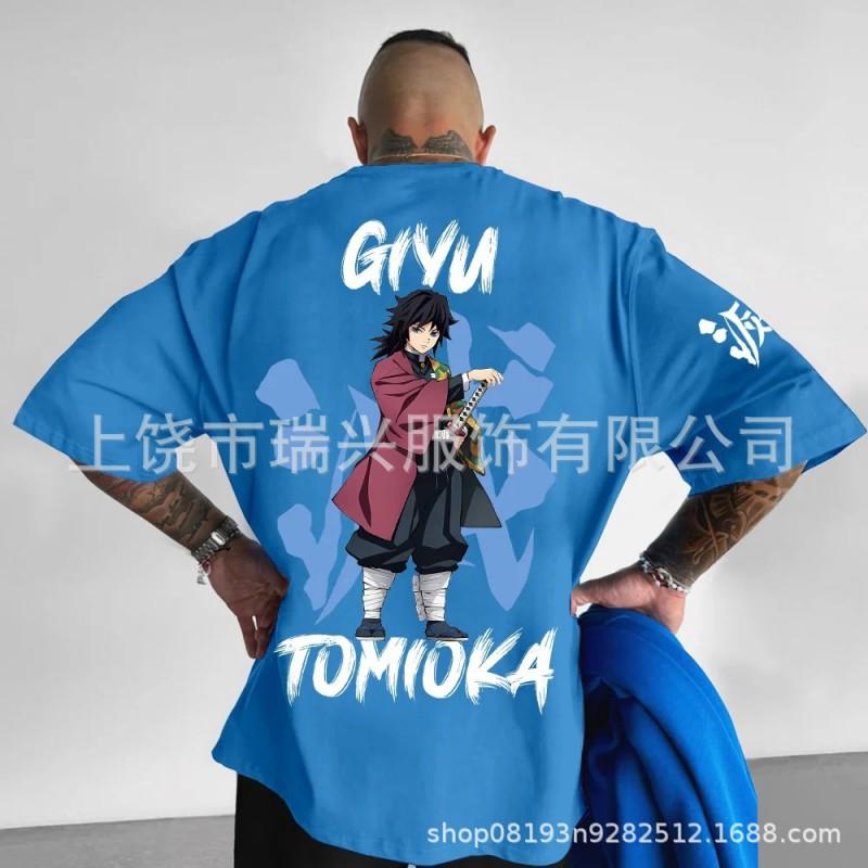 Mens Oversized Anime Graphic Tee Loose Fit Japanese Streetwear Casual T-Shirt