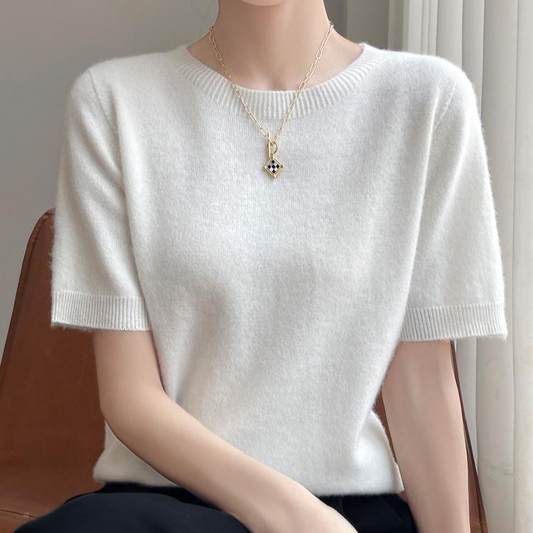 

Thin Sweater Women s Short-sleeved T-shirt Knitted Sweater Women s Spring and Summer Simple Loose Pullover Round-neck Short-sleeved Knitted Top one size