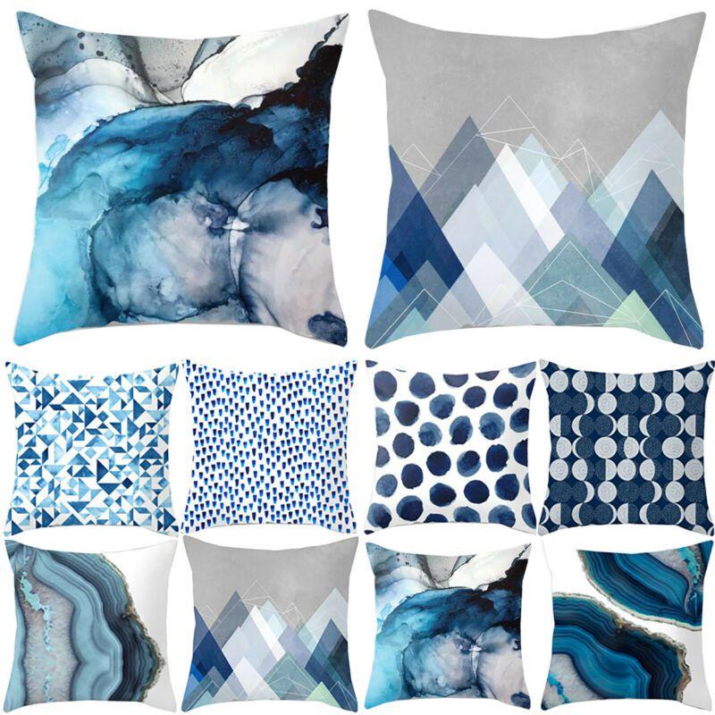 Pattern Blue Simple Pillow Cases Sofa Car Waist Throw Cushion Cover Decor Home