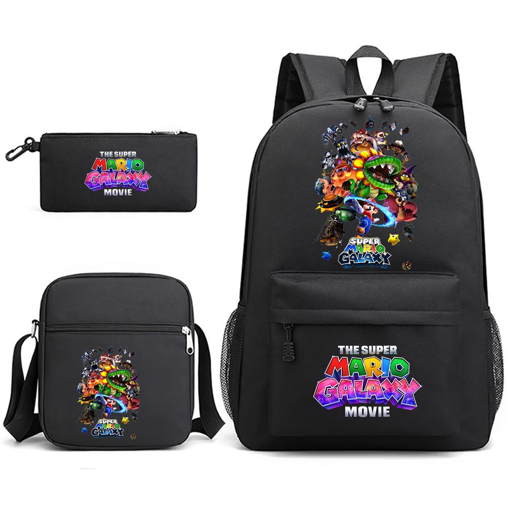 Mario Cartoon Student Backpack Set of 3, Large Capacity Laptop Daypack with Pencil Case, Kids Gift