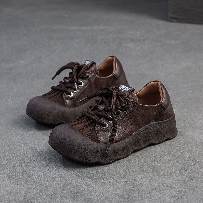 Fashion GKTINOO 2025 Spring Summer New Retro Thick Soled Shoes Casual Sneakers Big Toe Genuine Leather Women's Flat Platform Shoes