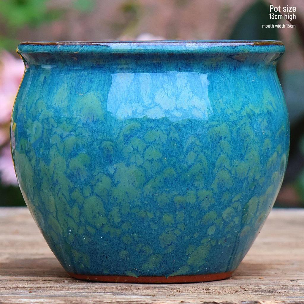 Handmade Large Coarse Pottery Succulent Flower Pot – Round Purple Sand Ceramic Planter