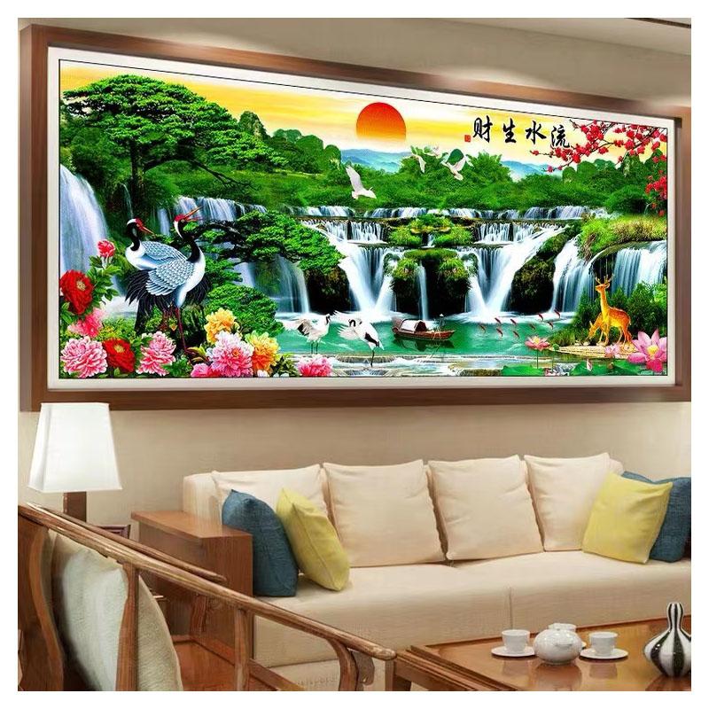

5d Алмазная картина Приветствие гостей Сосна Течет вода Генерируя богатство Мозаика Искусство Паста Алмаз Гостиная Пейзаж Сцена Семейное украшение 120*60CM белый