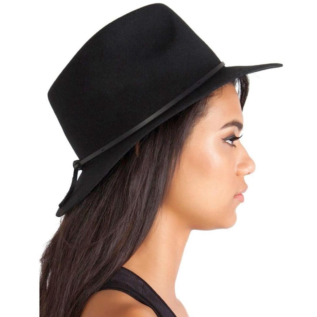 Used Brixton Black Wool Fedora Hat Centerfold Hat S