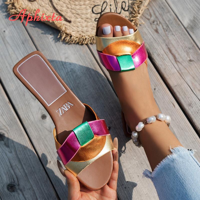 Fashion Aphixta Women Flat With Weave Design Slippers For Women Summer Beach Slides Flat Slippers Casual Shoes Woman 2025 Trend Shoes