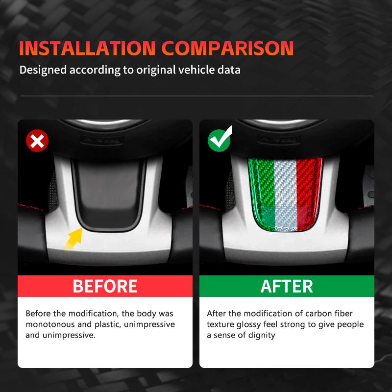 Kohlefaser-Lenkrad-Kinn-Dekorationsaufkleber 6-farbiges Innenzubehör-Kit für Fiat 500/ABARTH 2020-2023