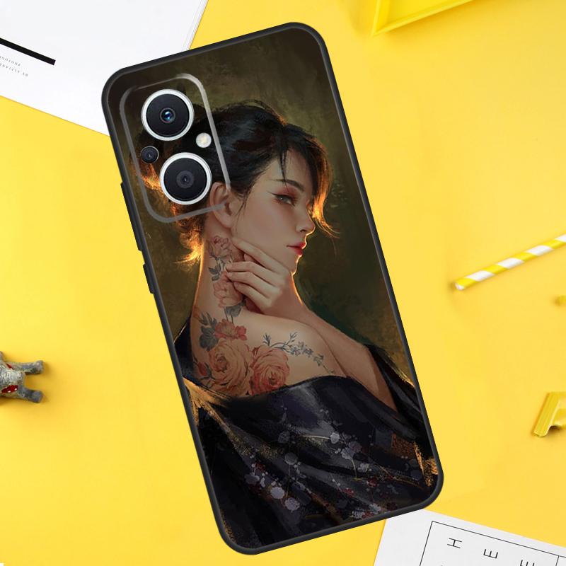 Japanische Kunst Kimono Tattoo Für OPPO Reno 10 11 12 13 14 Pro 7 8 Lite 8T 11F 12F 13F 14F OPPO Find X8 X5 X6 X9 Pro Hülle