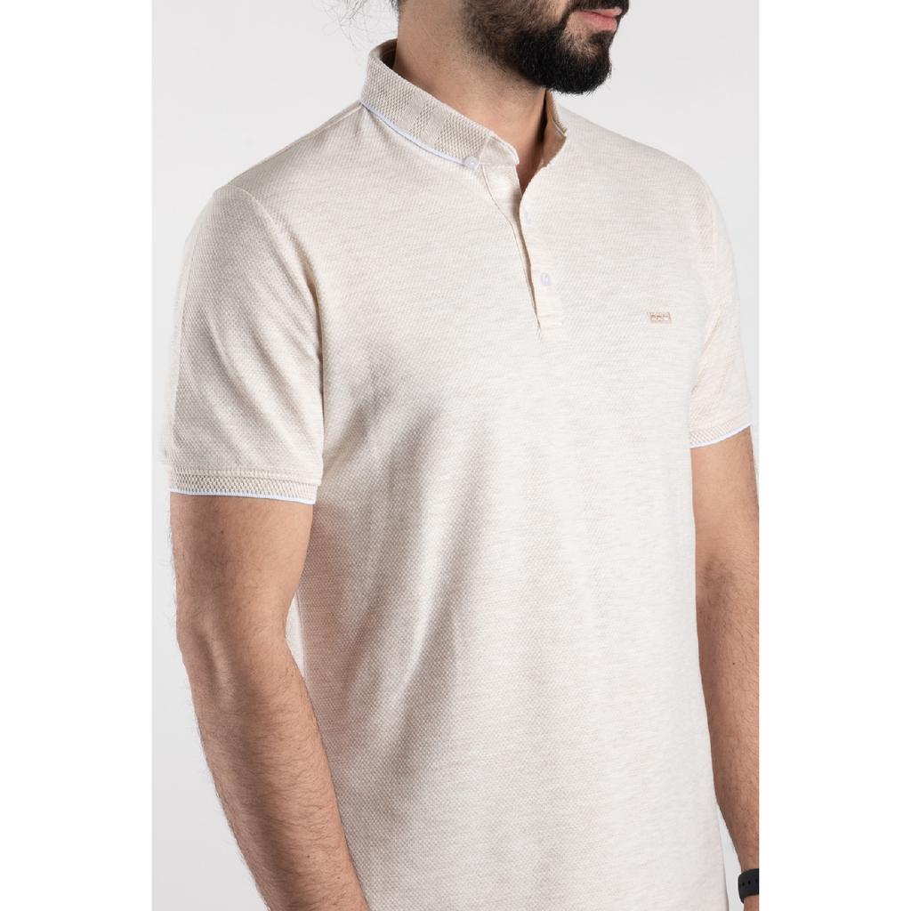 Herren-T-Shirt mit Polokragen und Indigo-Polka-Punktmuster