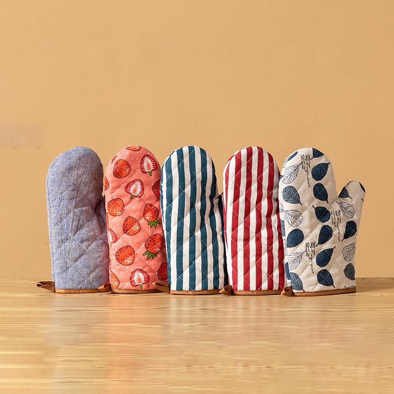 Thickened Oven Gloves Set, Anti-Scalding, Simple Cotton And Hemp, Microwave Oven Glove, Baking, Cooking, Kitchen