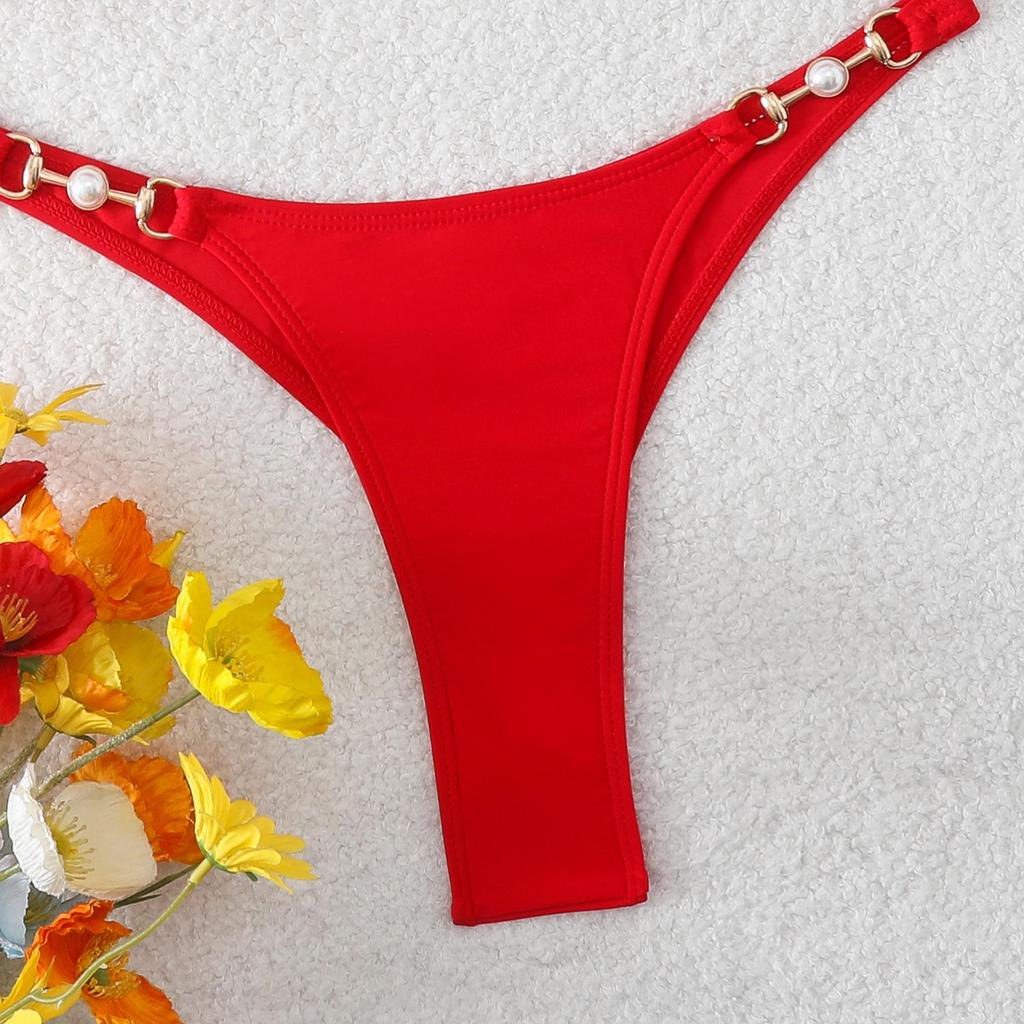 European & American Women's Solid Color Lace-Up Halter Triangle Bikini - Sexy Two-Piece Swimsuit