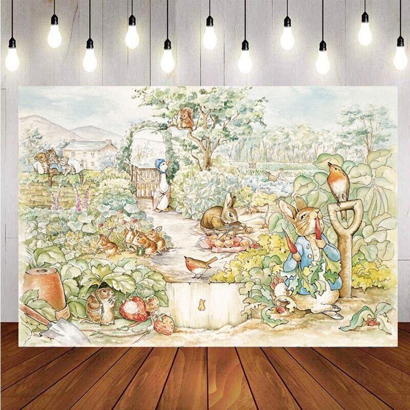 Peter Rabbit Backdrop Kid Happy Birthday Party Baby Shower Photo Background Prop