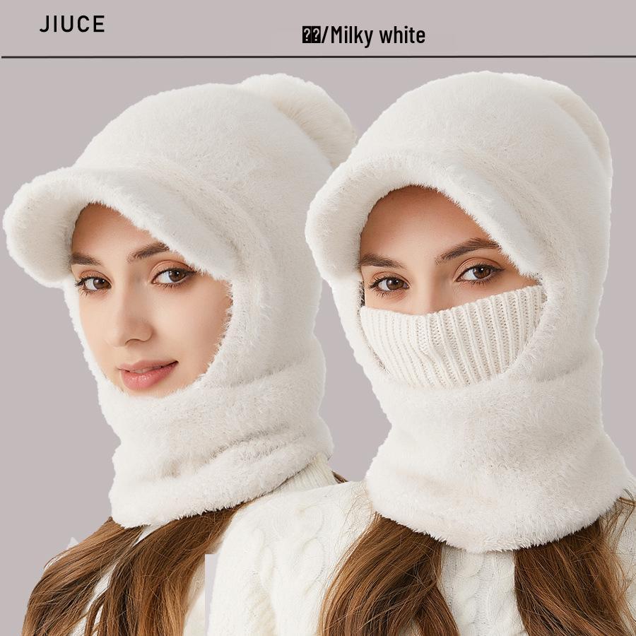 

Женская зимняя вязаная шапка из меха норки с шарфом и маской в комплекте