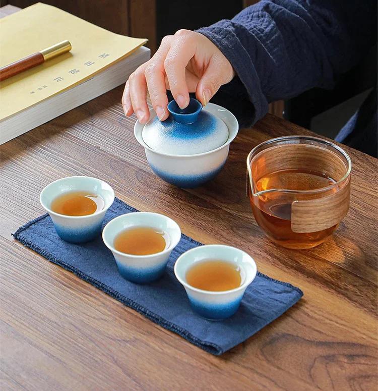 Ceramic Porcelain Kung Fu Tea Set Teaware Outdoor Travel Tea Set Tea Bag Anti-scalding One Pot Four Cups Teapot Tea Ceremony