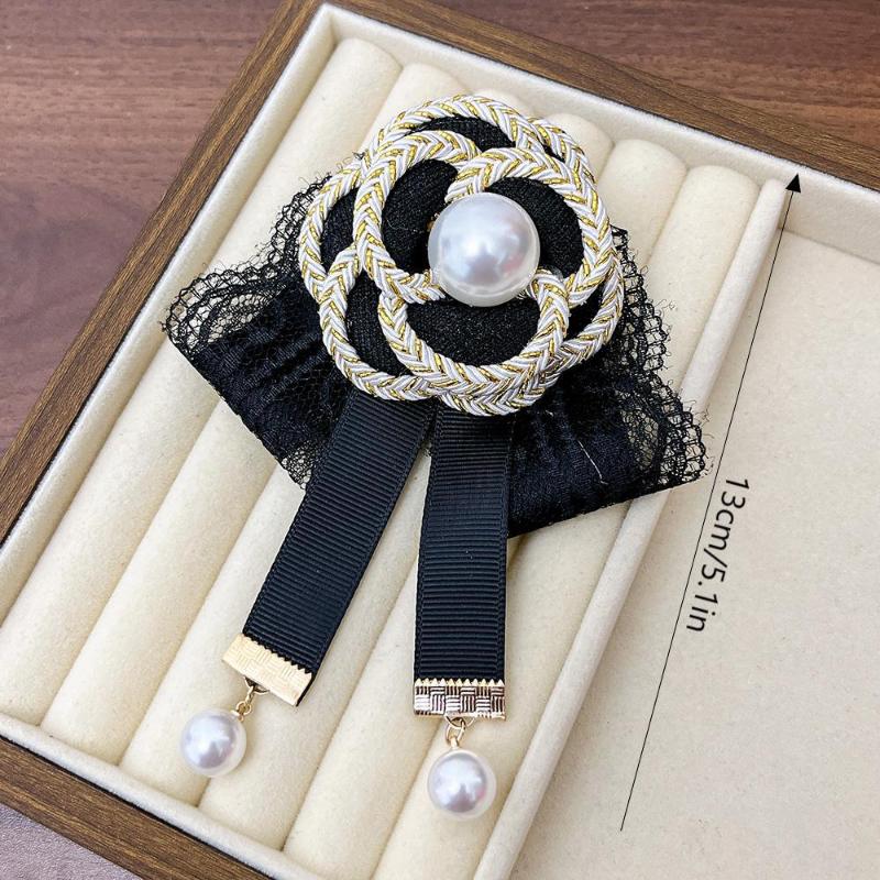 

Imitation Pearl Camellia Bow Corsage French Elegant Tie Brooch Mourning Brooch Women Shirt Collar Pins Necktie Jewelry чёрный