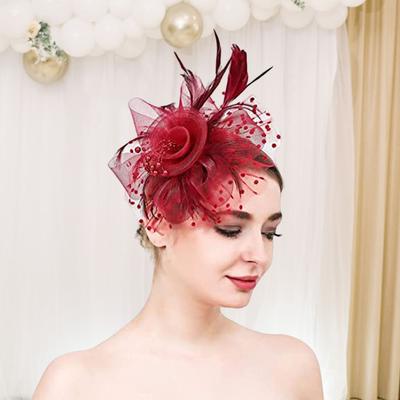 Feest Fascinator Hoed Gaas Veer Bloemen Decoratie Hoofddeksel Bruiloft Hoofddeksel Kunstparel Podium Optreden Hoofd Decoratie Hoed Bruids Haaraccessoires