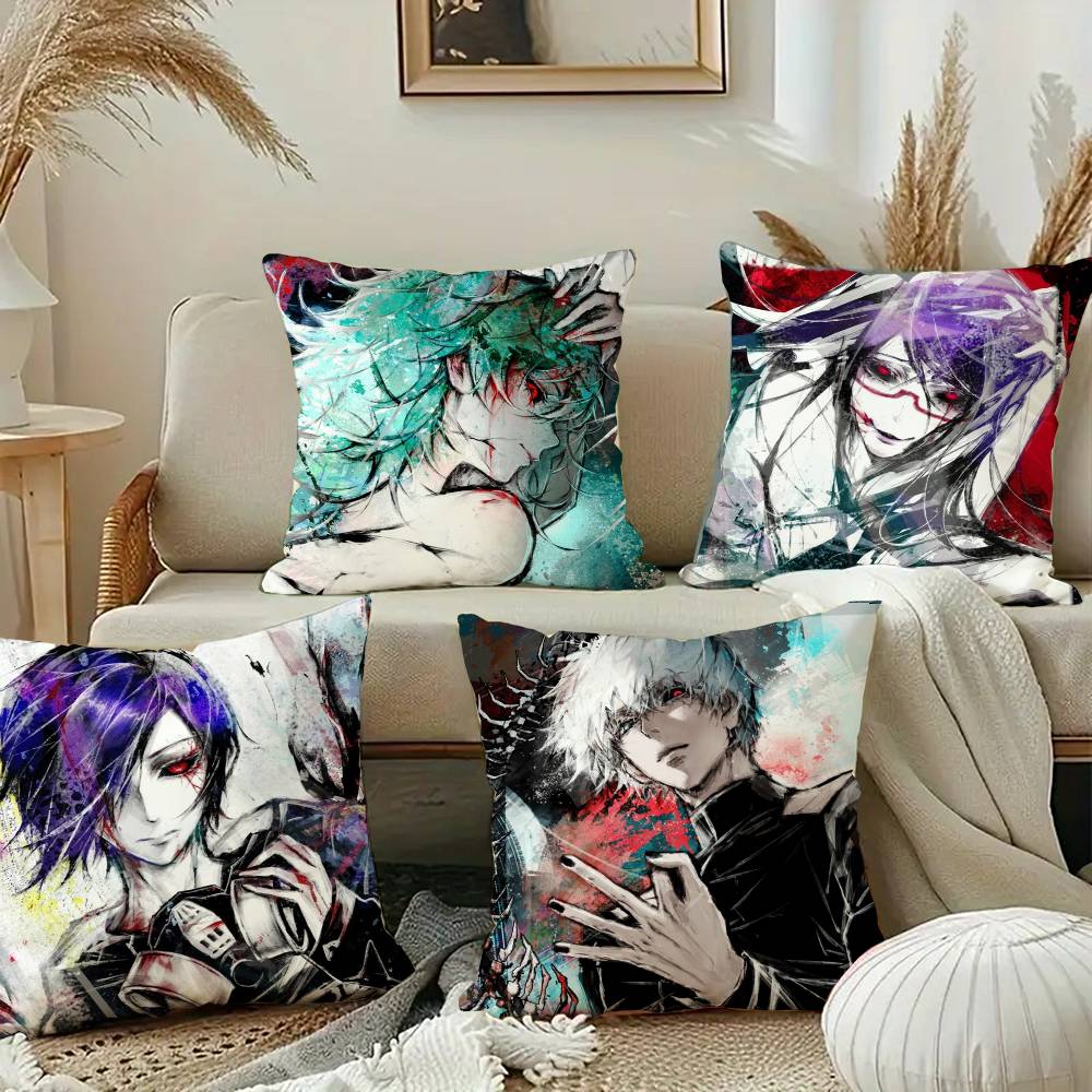 Colorful Ink Wash Anime Tokyo Ghoul Pillow Case Square Pillow Bedroom Sofa Leisure Comfort Cushion Car Home Decoration