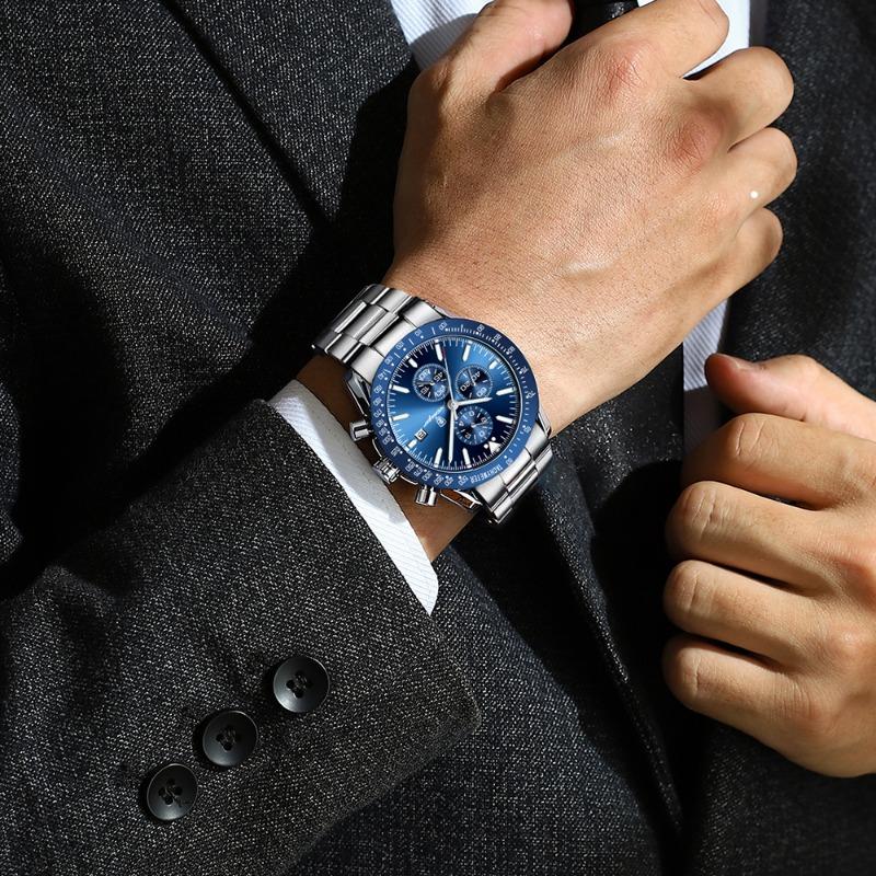 POEDAGAR Luxury Man Watch Chronograph Waterproof Luminous Date Quartz Wristwatch Fashion Sport Stainless Steel Watches