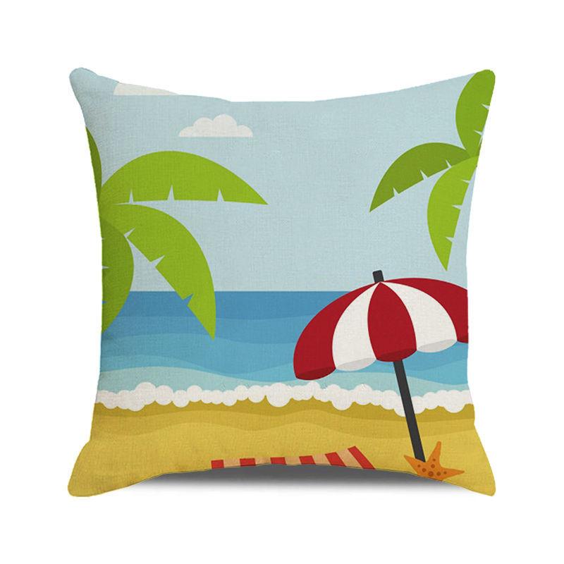 Watercolor Summer Beach Digital Printing Short Plush Pillow Covers for Car Sofa Office Cushion Cover Home Goods 60x60cm