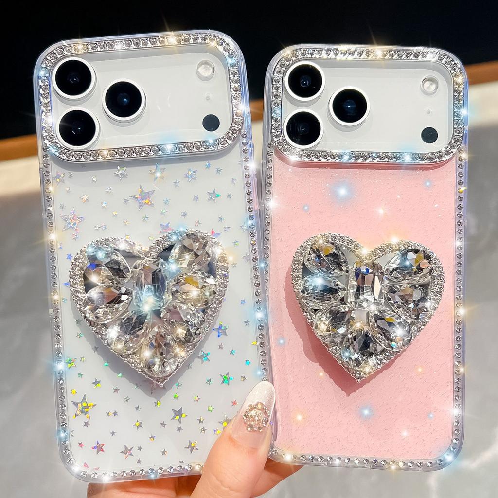Gem Love Ständer für IPhone17Air Handyhülle für Apple 16E Diamant Glitzerpuder 15Promax