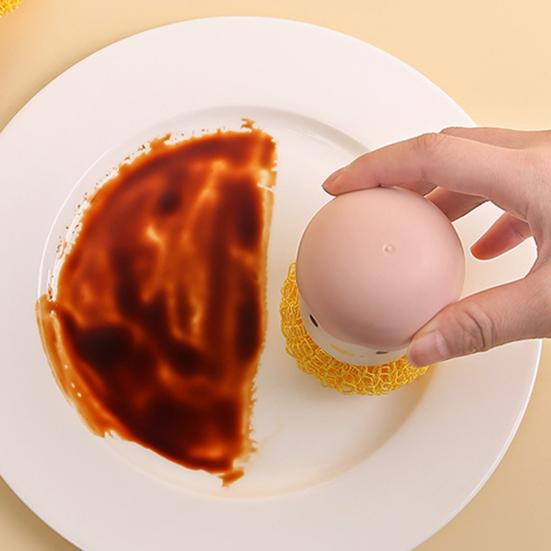 Cleaning Brush Easter Chicken Handle Non-Scratch Cleaning Ball Removable Scrubber Ergonomic Grip Kitchen Stove Sink Brush