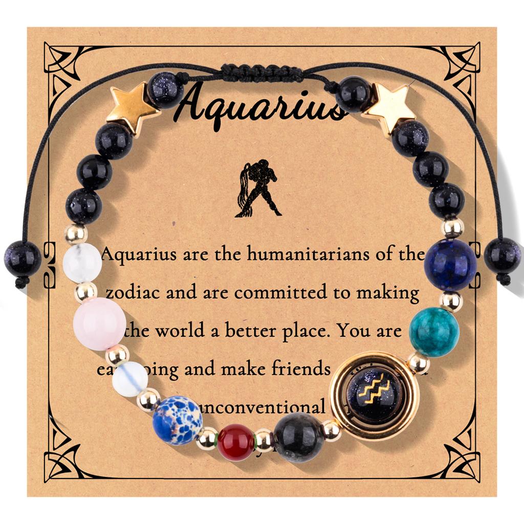 12 constellations woven adjustable bracelet gold beads star constellation symbol pendant eight planets planet bracelet