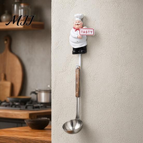 Decorative Kitchen Wall Hook Cute Chef Shape Hook, Strong Resin No Punch Adhesive Bathroom Backing for Home Hang Utensils Dishcloths Aprons Durable