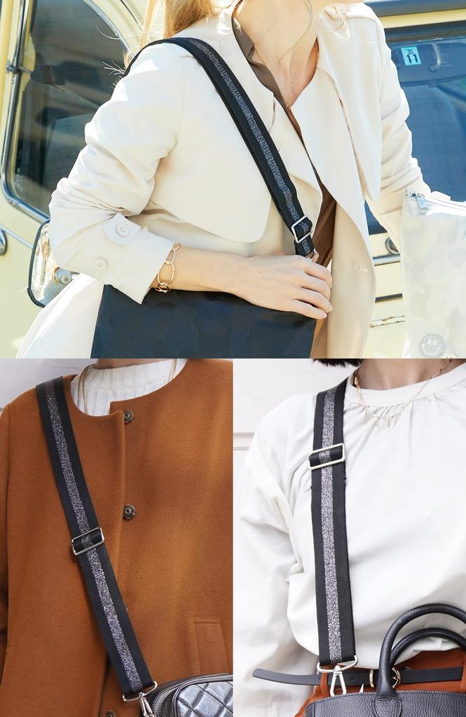 [Salond Alphard] Wide Shoulder Strap for Bags, Thick Nylon, Replacement, Single Item, Men's and Women's, Stylish, Glittery, Approx. 4cm Wide,