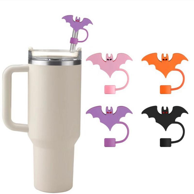Bat Silicone Straw Cover Silicone Halloween Straw Lid Toppers Halloween Silicone Drinking Straw Tips Cute Reusable Straw