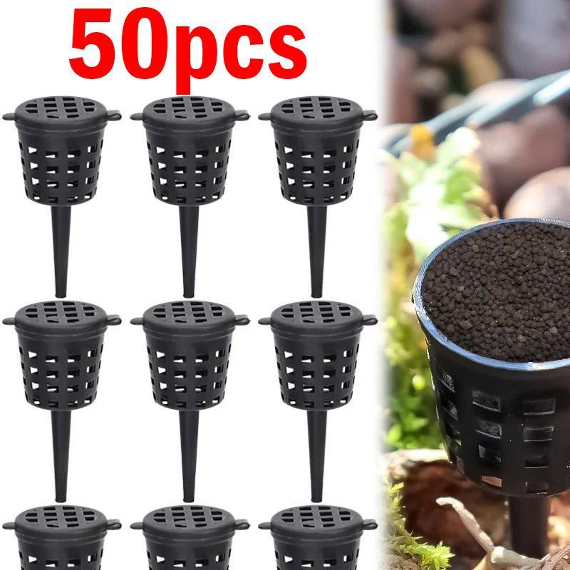 50Pcs Plant Fertilizer Baskets Dome Case Plastic Automatic Nursery Pots with Lid Plant Bug Portable Bonsai Cover Box Tools