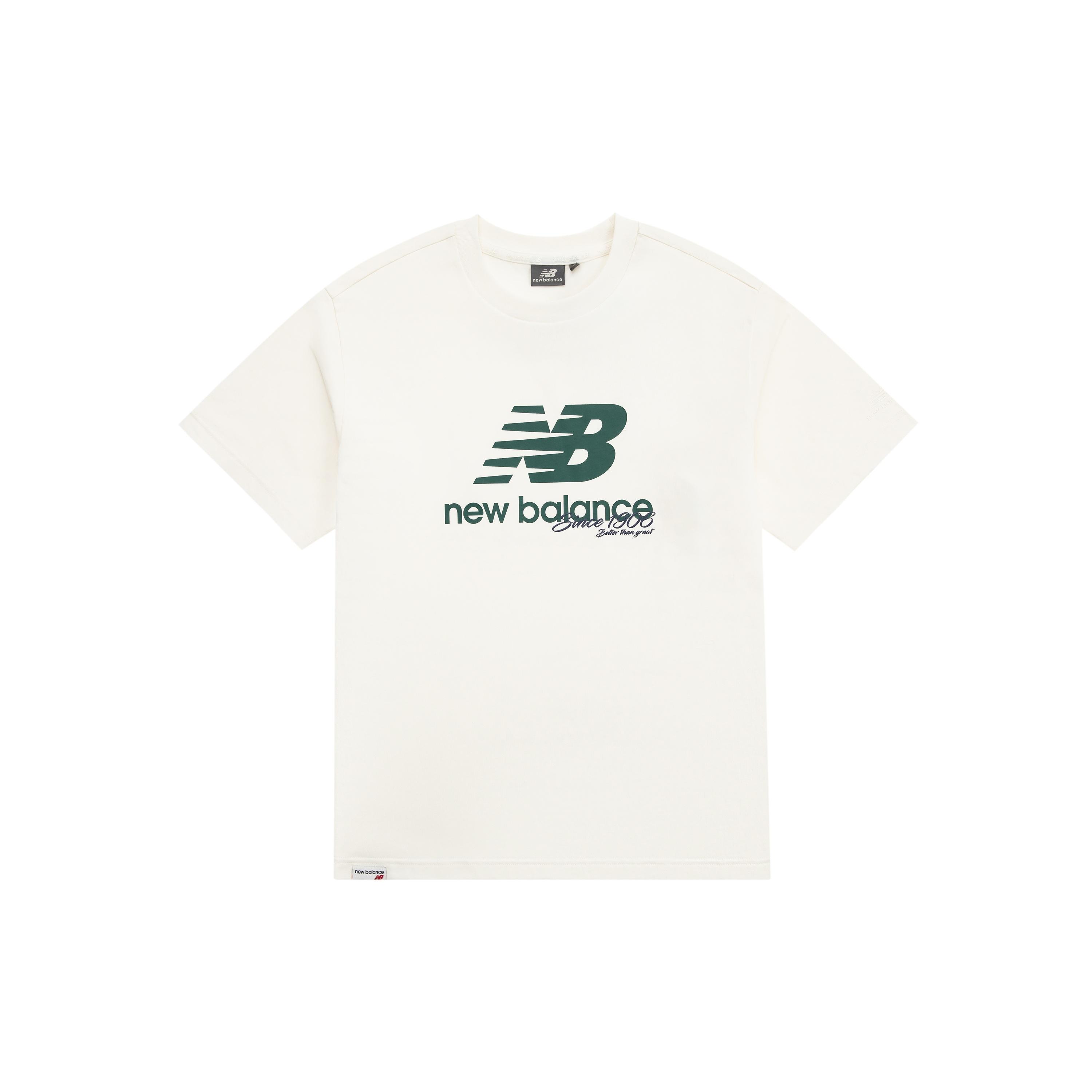 New Balance Essentials Stacked Logo Tee Asia Sizing Cream White Blue Men s 5ED25333-IV XL