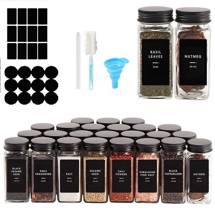 Black Aluminum Lid Square Seasoning Bottle, 4oz - Cumin, Chili Powder, Pepper, Salt Kitchen Container. 12-piece Square Bottle Set прозрачный